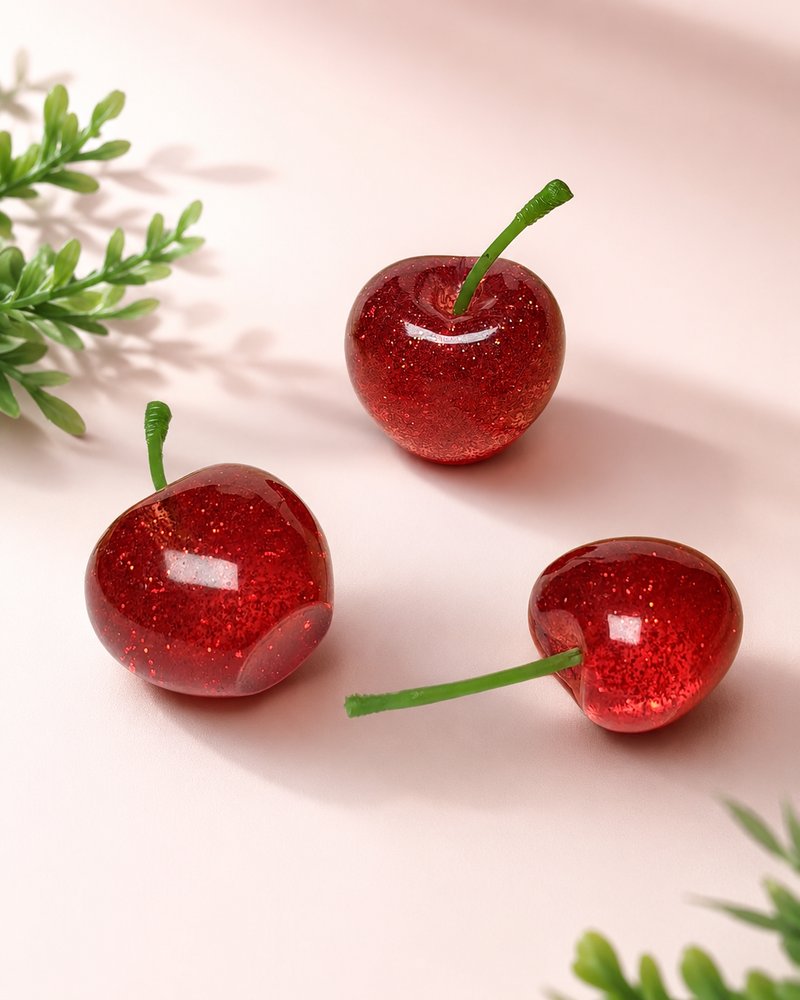 Glitter Cherry Resin Charms