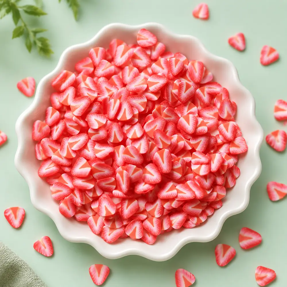 Pink candy polymer clay mix in ceramic dish
