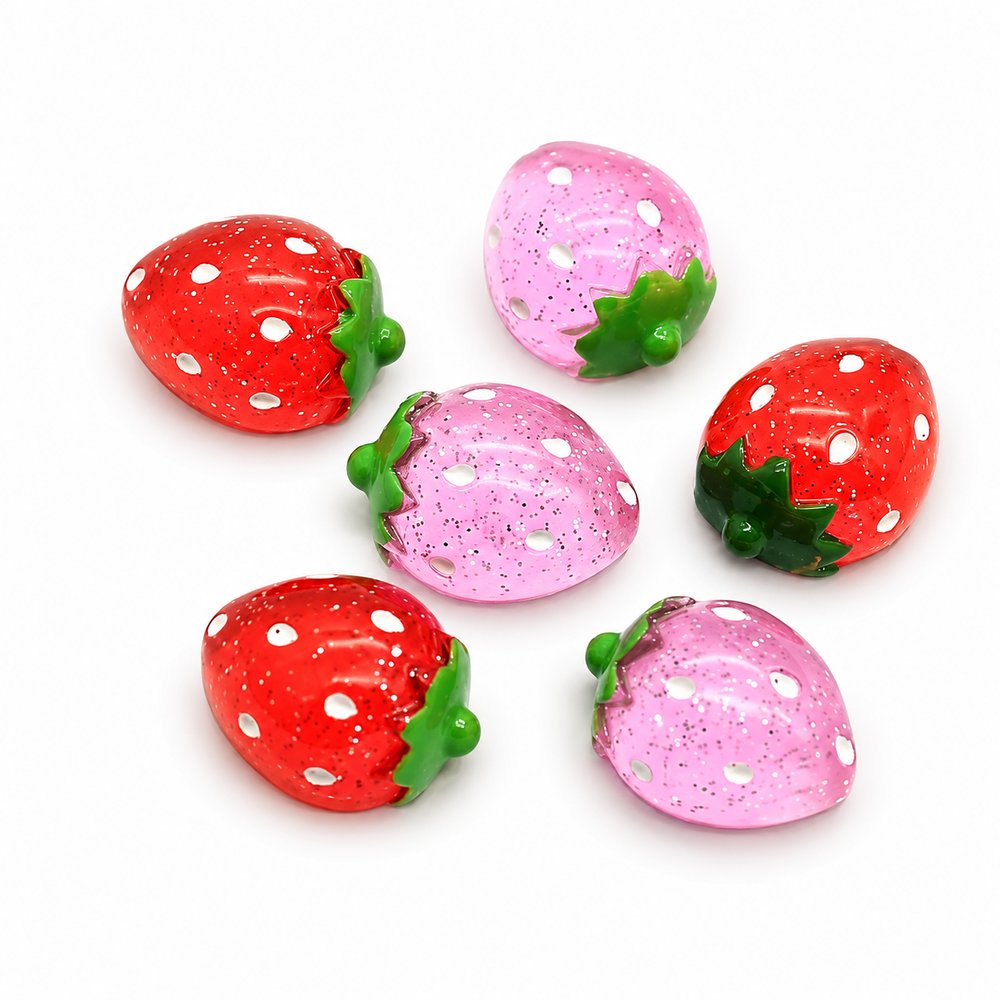 Pink Strawberry Flatback Charms
